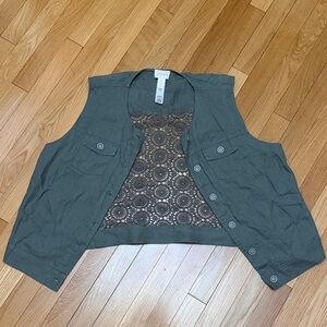 Chico's Olive Green Line Lace Vest